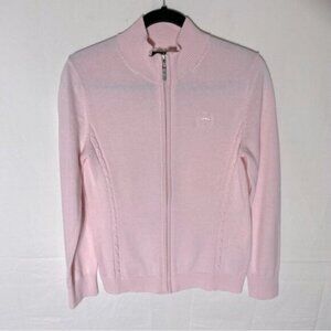 Tommy Hilfiger Lght Pink Cotton Knit Full Zip Mock Neck Sweater Cardigan M